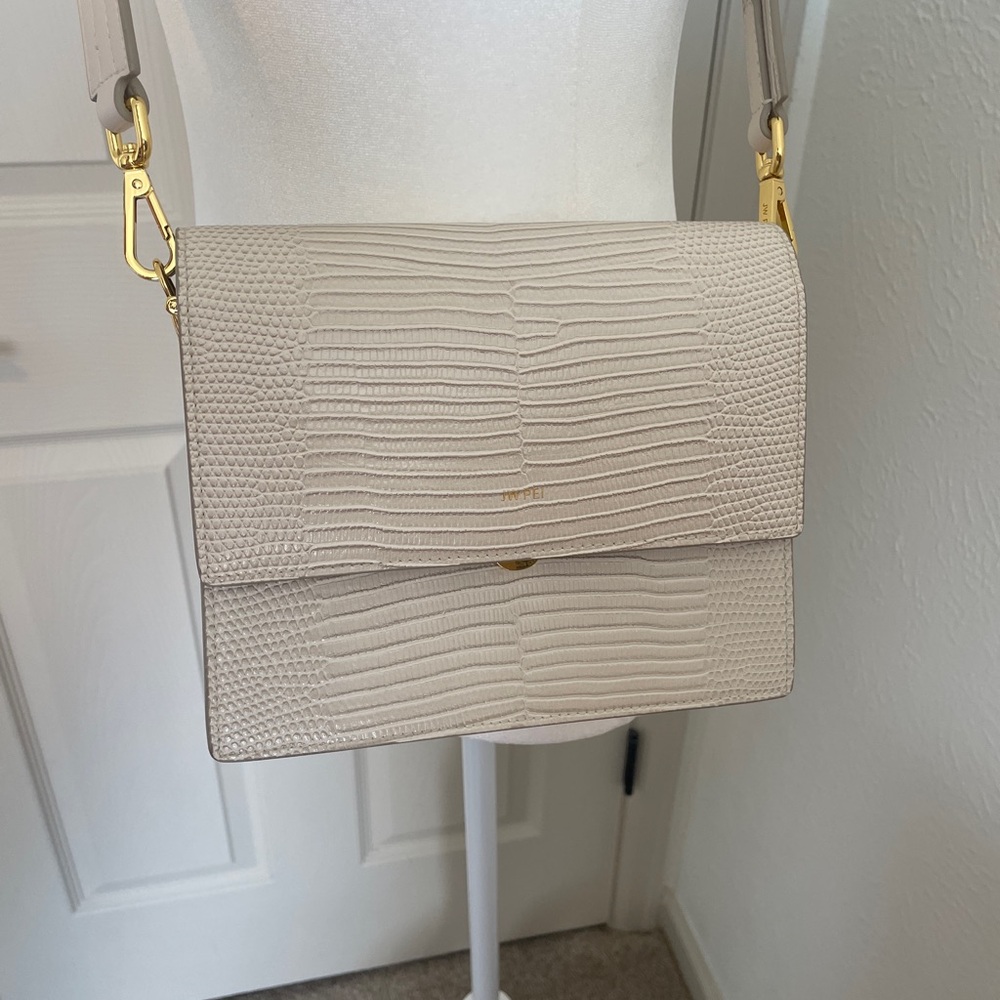 JW PEI Cream Mini Flap Croc Embossed Faux Leather Shoulder Bag